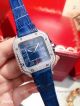 Replica Cartier Santos SS Diamond Blue Leather Strap Watch Quartz (6)_th.jpg